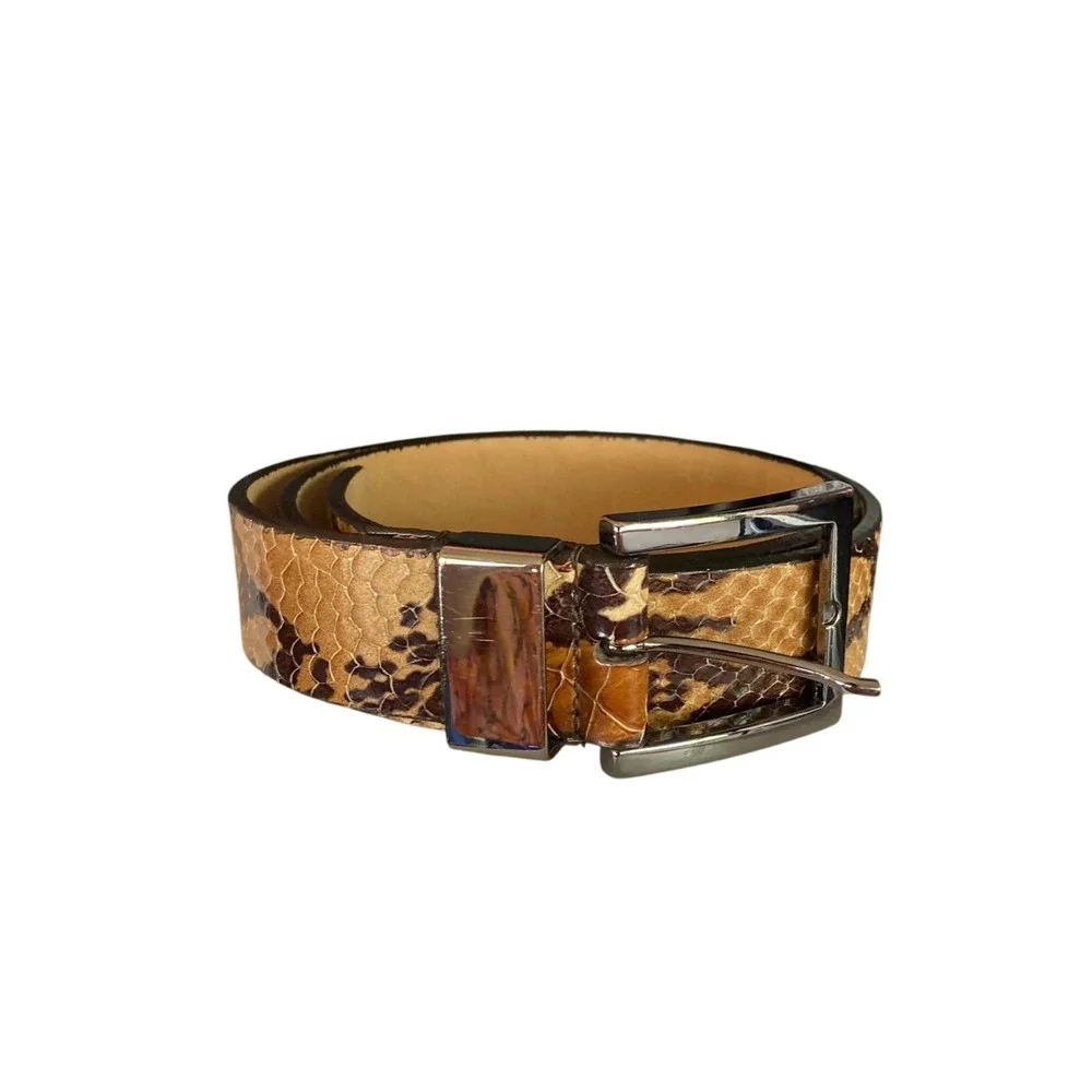 Vintage Snakeskin Italian Calfskin Leather Belt Large Brown Western Cowgirl Boho